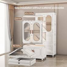 Plastic Storage Bins With Lids,White Closet Organizers,Collapsible Storage Containers For Home,Bedroom,Office,Dorm Room,Collapsible Storage Boxes,3-Layer Wardrobe With Wheels(XL)