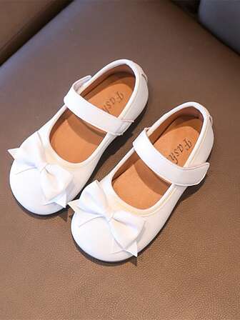 1 双女童蝴蝶结软底休闲皮鞋，防滑公主鞋，适合跳舞、上学、小号/中号/大号