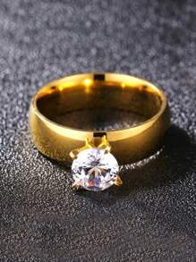 2 piezas Anillos de acero inoxidable de moda, elegantes anillos de pareja con diamantes de imitación de para regalo de boda o aniversario