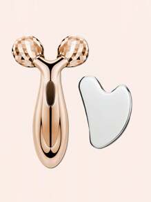 Zestaw 1/2 szt./zestaw ze stali nierdzewnej Gua Sha i wałka do twarzy, wałek do masażu V, redukcja zmarszczek na szyi i wokół oczu, lifting twarzy, narzędzie do modelowania twarzy i redukcji opuchlizny, metalowa pielęgnacja skóry, masażer dla kobiet, uroda, produkty do pielęgnacji skóry, spa, pielęgnacja ciała, narzędzia do pielęgnacji skóry, pielęgnacja twarzy, akcesoria kosmetyczne, masaż, narzędzie do masażu twarzy, wałek do twarzy