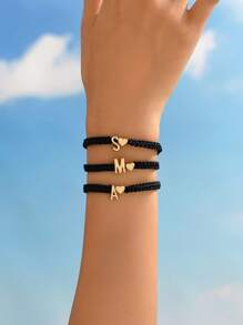 1 Pc Personalized Woven Initials Bracelet For Teenagers Gold 26 Letters Bracelet Retro Letter Bracelet Birthday Gift