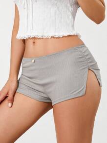 Women Pajama Shorts Soft Comfy Side Split Ruched Elastic Lounge Pants Stretch Sleep Pj Bottoms Sleepwear - Gris - Ver 5