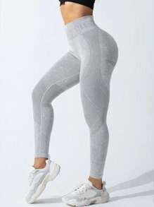TCVC 女式高腰纯色紧身打底裤，弹力运动紧身裤，修身高腰瑜伽裤，适合室内和室外锻炼 - 灰色 - 查看 2