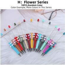 10pcs Creative Rhinestone, Glitter, Confetti, Star, Crystal, Pearl, Rabbit, Flower, Candy Series Plastic Ballpoint Pen Set (Random Color), Suitable For DIYing With Colorful Wooden Beads, Silicone Beads, Acrylic Beads, Office & School Supplies