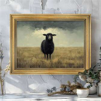1pc Charming Vintage Black Sheep Frameless Art Decoration Painting, French Countryside Farmhouse Decoration, Living Room Wall Oil Painting Style, Suitable For Indoor Wall Decoration In Home Offices, Living Rooms, Bedrooms, Dormitories, Dining Rooms And Other Areas, Ideal Gift For Him/Her