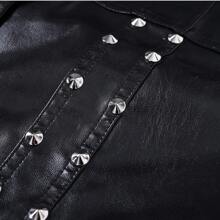 Men's Studded Biker Vest, Vintage Style Punk Rock Faux Leather Waistcoat For Street Performance, Exaggerated Fashion Series