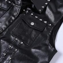 Men's Studded Biker Vest, Vintage Style Punk Rock Faux Leather Waistcoat For Street Performance, Exaggerated Fashion Series