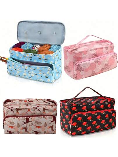 Bolsa de lenços de grande capacidade para armazenamento de fios - Bolsa versátil para artesanato para suprimentos de tricô, crochê e costura - Organizador seguro de fios, gerenciamento de agulhas e acessórios - Parceiro perfeito para projetos - Bolsa com zíper para vários padrões, armazenamento de costura