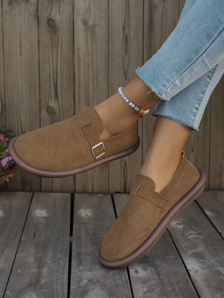 女士新款乐福鞋 女士棕色平底鞋 金属扣装饰鞋 四季鞋 学院风 休闲风 女鞋 四季鞋 棕色鞋 女士平底鞋 女士橡胶鞋 一脚蹬鞋 女士工作鞋 穆勒鞋 一脚蹬鞋 - 深棕色 - 查看 2