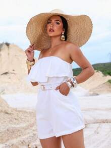 Premium Tailored Jumpsuit With Fringe And Elegant Belt Spring/Summer Fashion - White - View 9