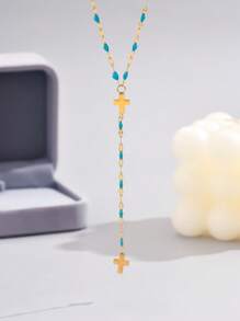 LIEBEIRIS 1 chiếc vòng cổ thép không gỉ hình chữ Y mạ vàng 18K hình giọt dầu dành cho phụ nữ, thích hợp để đeo hàng ngày và làm quà tặng - màu xanh lá - Xem 2