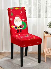 1pc/4Pcs Christmas Chair Cover, Christmas Atmosphere Decoration High Back Stretch Dining Chair Cover, Christmas Home Decor Chair Cover,Merry Christmas, Christmas Ddecorations, Christmas Party Supplies (Due To Different Production Batches, The Pattern Position And Direction Are Random)