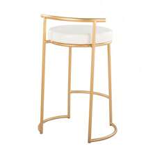 Round 26" Contemporary Fixed-Height Counter Stool In Gold Metal And White Faux Leather By LumiSource - Set Of 2,DreamDecor