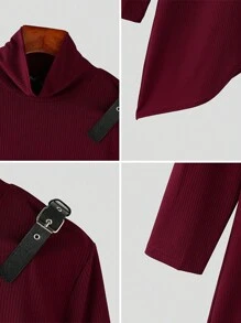 INCERUN Fashion Mens High Neck Long Sleeve Asymmetrical Hem Solid Knitted Tops Casual Slim Skinny Pullover Shirt - rượu vang đỏ - Xem 5