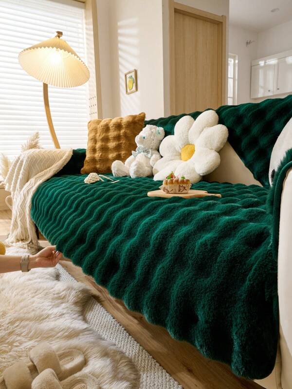 1pc Fashionable Rabbit Fur Soft Sofa Cushion, Luxurious Minimalist Sofa Seat Cover, Decorative Sofa Protector, Non-Slip Anti-Dust Anti-Cat Scratching, Suitable For Living Room, Bedroom, Study, Office