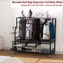 Ataucjin Golf Bag Storage Garage Organizer For Garage,Golf Bag Organizer,Golf Bag Storage Stand And Golf Equipment Rack For Garage,Golf Equipment Accessories Stand For Garage,Shed,Basement - Black-45.7"L X 16"W X 42.2"H - View 4