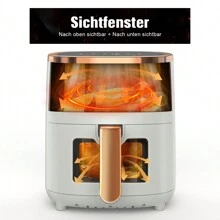 Heißluftfritteuse ohne Öl Air Fryer 4L  1200W- Heissluftfriteuse mit  Sichtfenster | Friteuse Airfryer ohne Öl mit Digitalem Led Touchscreen/Timing(1-60MIN),Touch Control 8 Programmen