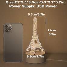 1 Pc Eiffel Tower 3D Night Light, Paris Tower Decorative Night Lamp, USB Powered Desktop Table Light
