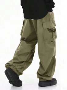 Men's Paratroop Cargo Pants, High Street Design Loose Hiphop Trousers, Unisex Wide Leg Straight Casual Pants, Outdoor Street Wear