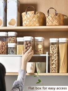 1/2 Pcs Kitchen Airtight Storage Jars, PET Material Dust-Proof Waterproof Pest-Proof Cereal Canister, Stackable Fridge Storage Box, Kitchen Storage Container, Food Storage Box, Rice Storage Box, Suitable For Storing Grains, Rice, Pasta, Flour And Sugar