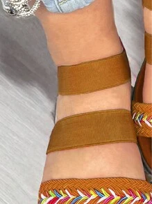 Women's Huarache Sandal With Elastic Colored Straps, Thick Sole, Sizes 22 To 27 (ESAI ELASTICA) - 棕色 - 查看 2