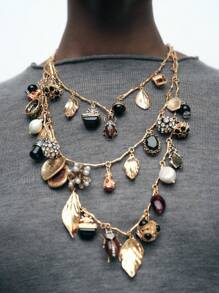 1 件复古多层吊坠项链，带昆虫、树叶、心形、几何链条吊饰设计 - 多層項鍊 - 查看 6