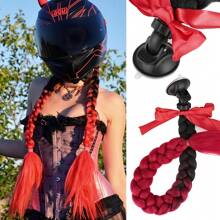 Extensions de cheveux synthétiques d'1 pièce seul tenant avec tresses en rampe dégradée de 20 pouces avec ventouse pour casque. Idéal pour la décoration de moto. - Multicolore - Voir 22