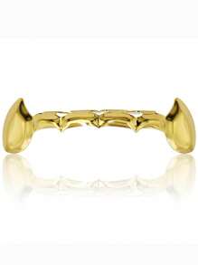 1PC&2pcs Vampire Teeth Grillz Teeth Gold Grills For Your Teeth Hip Hop Half Fang Slug Grillz For Women 18K Gold Plated Gold Jewlry Rapper Costume