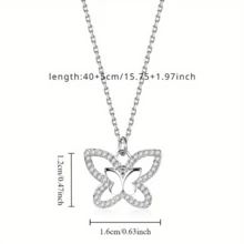 Sterling Silver S925 Butterfly Necklace Hollowed Out Edge Diamond Small Luxury Luxury High-End Design Sense For Men And Women.2.55g/0.09oz - White Gold - View 4