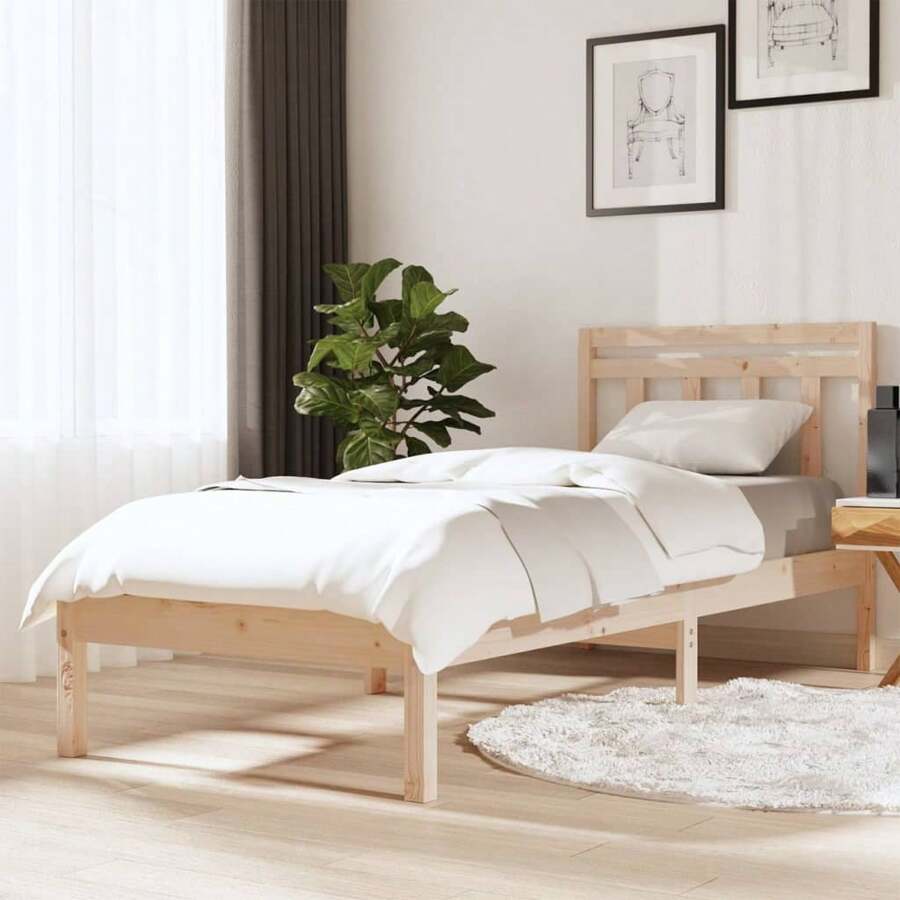Solid Wood Bed Frame 100x200 Cm Durable Sturdy Design No Mattress Included - Brown - View 1