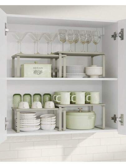  SONGMICS Organizadores y almacenamiento de cocina, Juego de 2 organizadores de estantes para gabinete, Especiero, Almacenamiento de cocina, Ampliable, Metal y madera diseñada, MKCS002K01