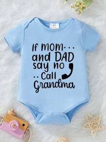 Baby Boy Slogan & Phone Design Printed Short Sleeve Bodysuit - Blue - View 1