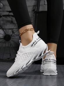 女士透气网眼休闲时尚运动鞋、运动厚底运动鞋、剃刀运动鞋、跑步鞋、时尚鞋、四季皆宜 - 白色 - 查看 4