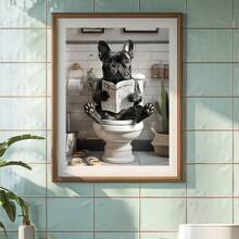 1 cái/bộ trang trí phòng tắm vui nhộn nghệ thuật treo tường chú chó dễ thương đọc báo áp phích in, nghệ thuật treo tường phòng tắm hình ảnh động vật vui nhộn cho trang trí phòng tắm trang trí nhà, quà tặng trang trí tường, không bao gồm khung - Nhiều màu - Xem 2