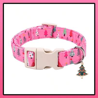 1pc Adjustable Christmas Themed Pet Collar, Soft & Comfortable Dog Collar With Quick Release Buckle Suitable For Small/Medium/Large Dogs, High-Quality Pet Collar With Christmas Tree Pattern For Keeping Pets Warm During Winter, Pink Dog Collar Suitable For Boy/Girl Dogs