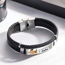 Pulseira de identificação gravada em aço inoxidável personalizável para homens, presente de dia dos pais - Pulseira de silicone ajustável, personalizada, à prova d'água, design moderno e moderno; Conjunto de pulseiras para casais com texto fotográfico gravado romântico - ajustável, estilo hip-hop - presente unissex para dia dos namorados, aniversário, festa - elegante e personalizado, pulseira de silicone