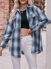 Women's Casual Flannel Plaid Shirts Blouse Oversized Button Down Long Sleeve Shirts Blouse Tops