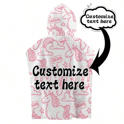 1 pieza Bata de baño personalizable con estampado de dibujos animados, poncho con capucha súper suave y personalizado, de fibra absorbente y de secado rápido, adecuado para natación, viajes, decoración de baño, decoración de otoño, artículos esenciales de playa, regreso a la escuela, toallas de ducha para salón de belleza, hotel, deportes, artículos esenciales para el hogar, toalla, cuidado de la piel