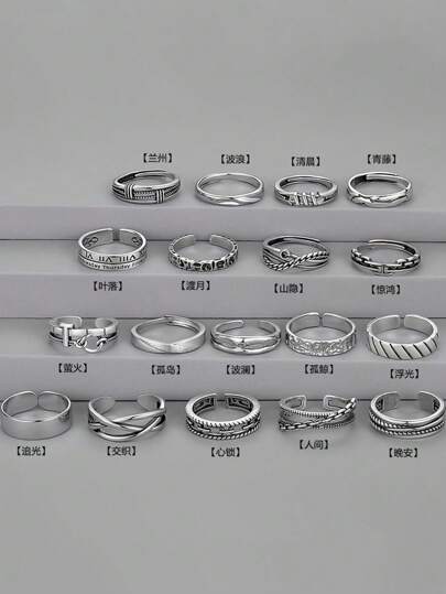 1pc Men's Single Open Ring, Cool Braided Chain Ring, Vintage Retro Faux Silver Tone