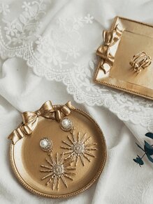 10/5/4/3/1pc Bow Jewelry Tray, 1 Metal Resin Storage Tray, Vintage Wedding Cake Storage Tray, Ring Jewelry Bedroom Tray, Vintage Style Mini Tray, Jewelry Shooting Props Back To School