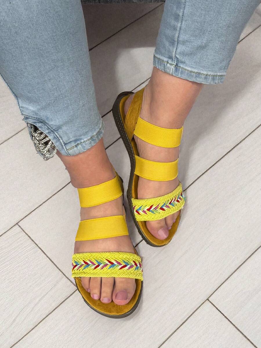 Women's Huarache Sandal With Elastic Colored Straps, Thick Sole, Sizes 22 To 27 (ESAI ELASTICA) - 黃色 - 查看 1
