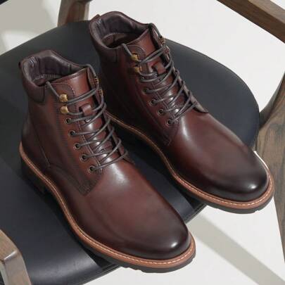SHOESMORE Men's Leather Dress Black Boots Formal Chukka Boots Retro Business Brown Boots For Men