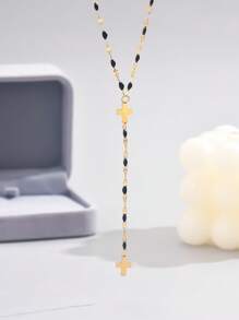 LIEBEIRIS 1 件 18K 镀金油滴 Y 形和流苏不锈钢项链，适合女性日常佩戴和礼物 - 黑色 - 查看 2