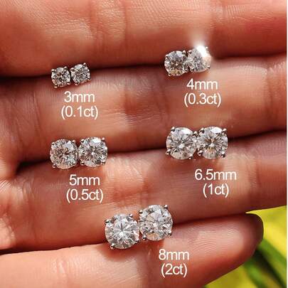 一对奢华莫桑石四爪耳钉，S925纯银首饰礼品，精美首饰，女士礼物