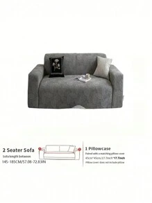 1pc Geometric Lines Jacquard Plush Sofa Slipcover, Elastic One-Piece Couch Cover In Simple Style, Pet-Friendly Non-Slip Dirt-Resistant Machine Washable Sofa Protector For All Seasons, Comes With 1pc 45*45cm Cushion Cover - Dark Grey - View 16