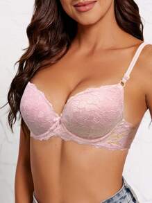 蕾丝图案钢圈内衣文胸，支撑性好，防滑，减少乳房下垂，适合婚纱