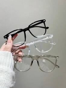 3pcs Unisex Square Large Frame Versatile School Style Non-Prescription Glasses Glasses, Face Flattering - Black/white/grey - View 3