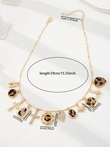 1 pieza Collar con colgante de corazón con estampado de leopardo en piel sintética de PU, joyería con colgante de patrón animal para mujer, joyería con textura de leopardo - Multicolor - Ver 3