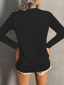 Women's Casual Long Sleeve T-Shirt, Solid Crew Neck Tee, Refined Craftsmanship With Collar Lining, Suitable For Spring And Autumn