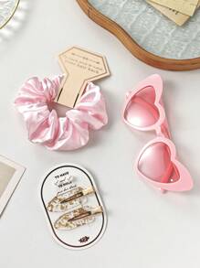 6pcs Wedding Bridesmaid Proposal Gift Hair Accessories Set: Multi-Color Versatile Scrunchies, Heart Shaped Glasses, 1 Pair Pearl Earrings, 1 Pair Gold Foil Hair Clips With Cards, All Perfectly Matched